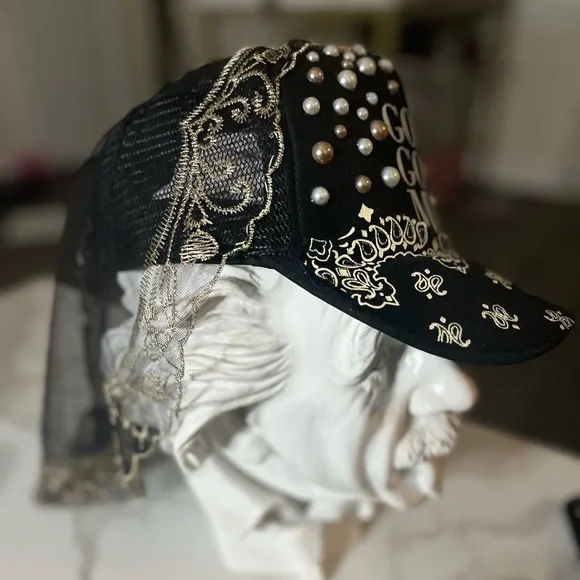 Black and White Embellished Cap with veil.. - Picture 2 of 3